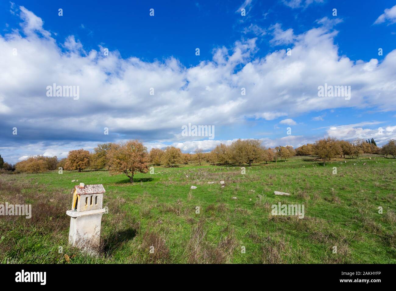 Beautiful landscape fields near Megalopolis, Arcadia Greece Stock Photo