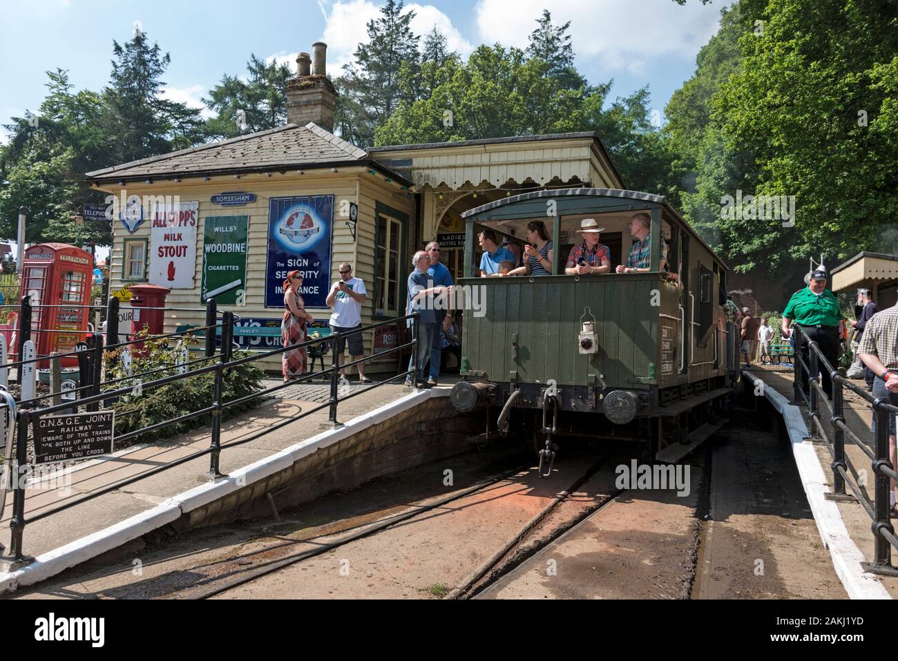 Visitors boarding a steam train at the station on Lord & Lady McAlpine