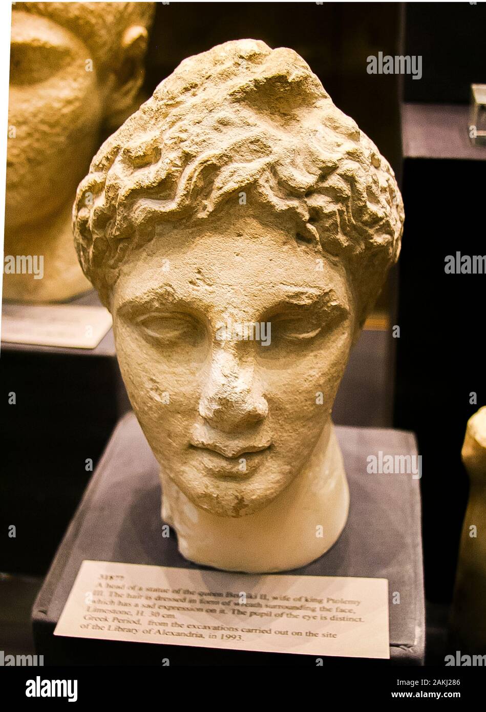 Egypt, Alexandria, Bibliotheca Alexandrina, Archeological Museum, head of Berenike II, wife of Ptolemy III, found during the Library excavations. Stock Photo