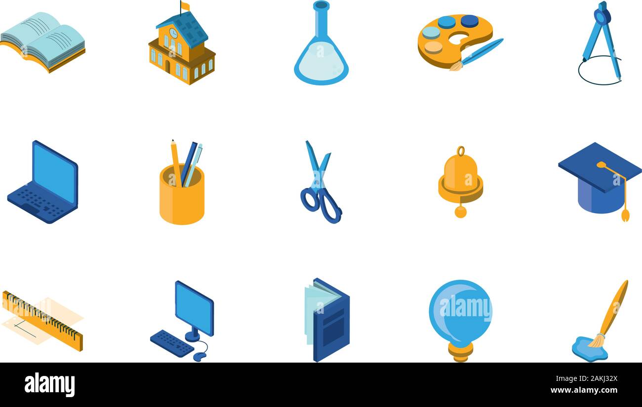 School icon set design, Eduaction class lesson knowledge preschooler ...