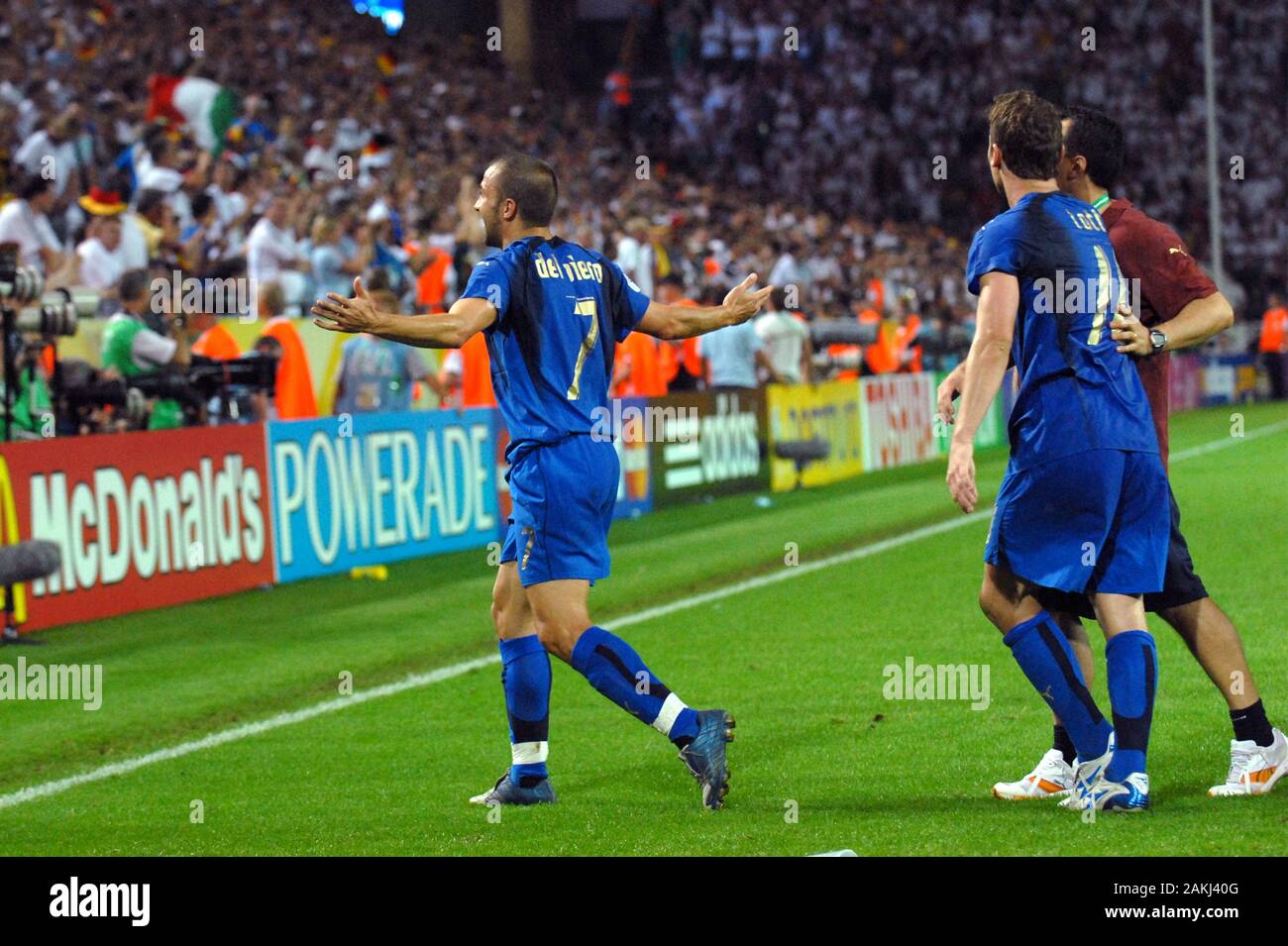 Dortmund Germany, 4 July 2006, FIFA World Cup Germany 2006, Germany-Italy semi-final at the Westfalenstadion:Alessandro Del Piero celebrates after the goal Stock Photo