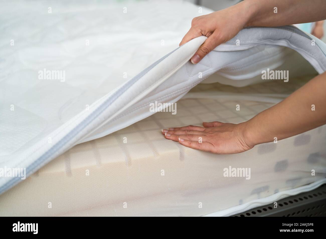 Hand Testing Orthopedic Memory Foam Core Mattress Stock Photo Alamy