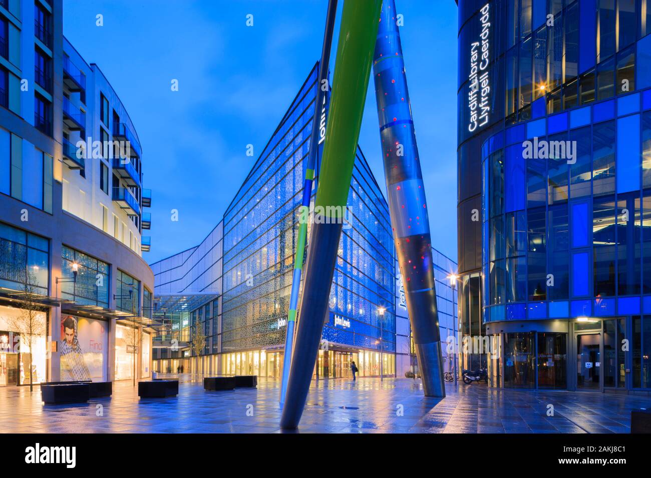 John Lewis Store Shopping Centre and Central Library Cardiff Wales at