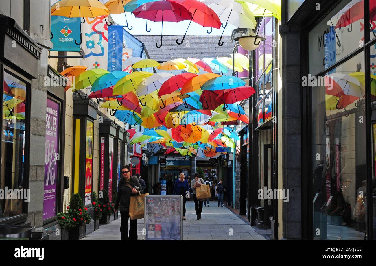 Decorative umbrellas in a shopping mall in Kilkenny Stock Photo Alamy