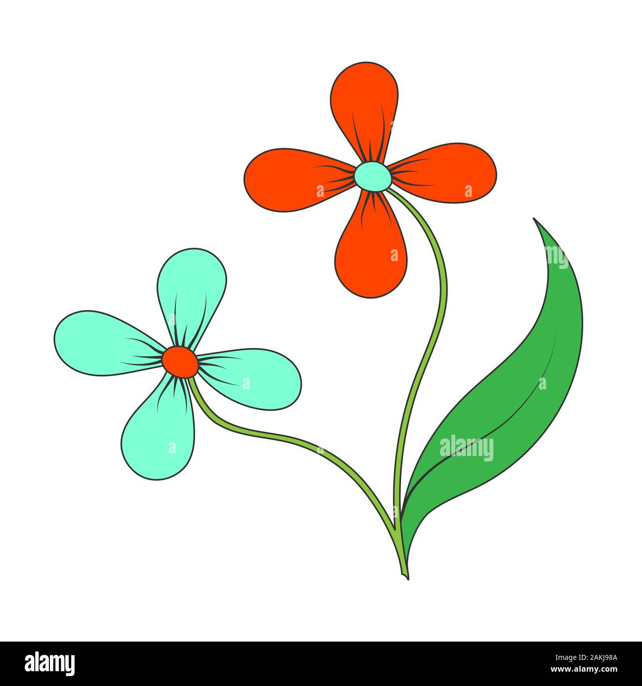 Color vector drawing of a flower in the style of Doodle for postcards