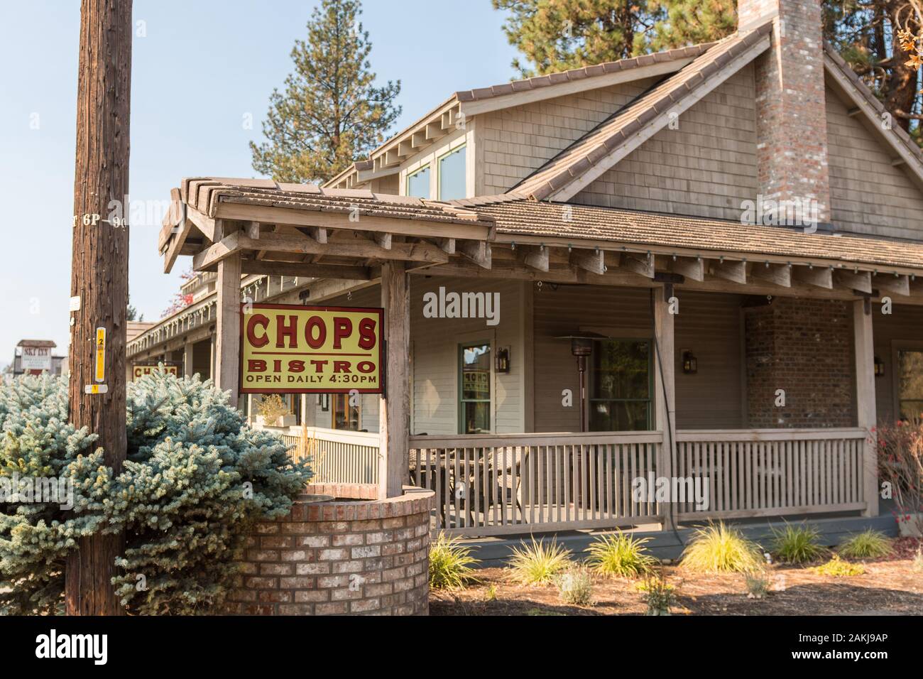 Signs at Chops Bistro entrance in Sisters Stock Photo Alamy