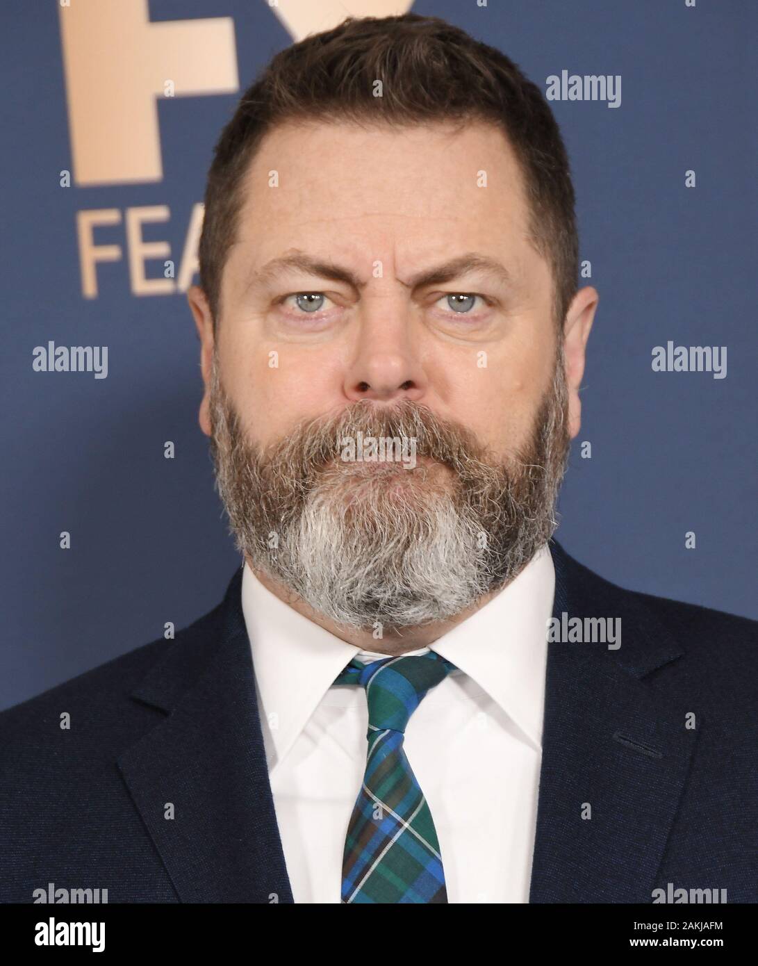 Pasadena, California, USA. 9th Jan, 2020. Nick Offerman arrives at the FX Networks Winter TCA Starwalk held at The Langham Huntington in Pasadena, CA on Thursday, ?January 9, 2020. (Photo By Sthanlee B. Mirador/Sipa USA) Credit: Sipa USA/Alamy Live News Stock Photo