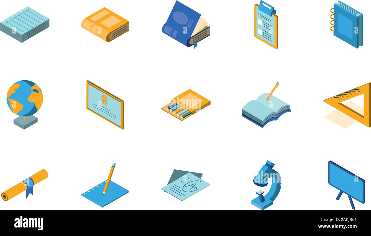 School icon set design, Eduaction class lesson knowledge preschooler ...