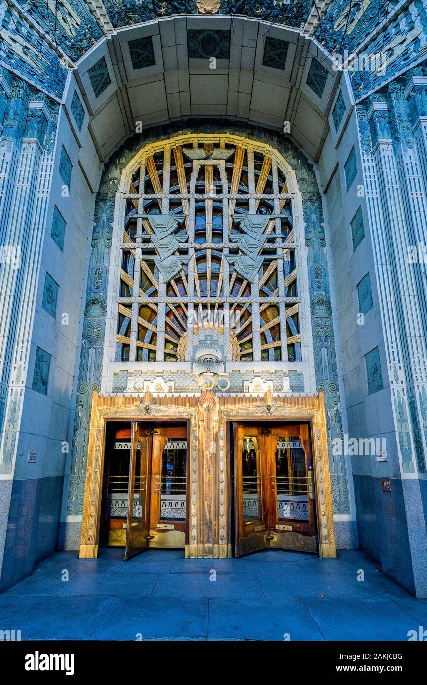 Art deco, entrance detail, Marine Building, downtown, Vancouver