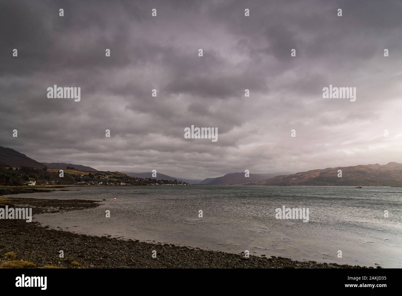 A bracketed hdr wet winter image of Loch Carron in Ross and Cromarty, Wester Ross, Scotland. 29 December 2019 Stock Photo