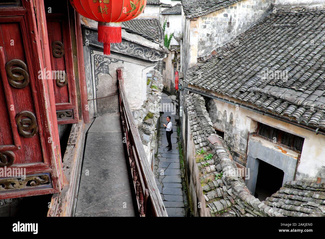 Narrow street, Xidi Ancient Village, Anhui Province, China Stock Photo
