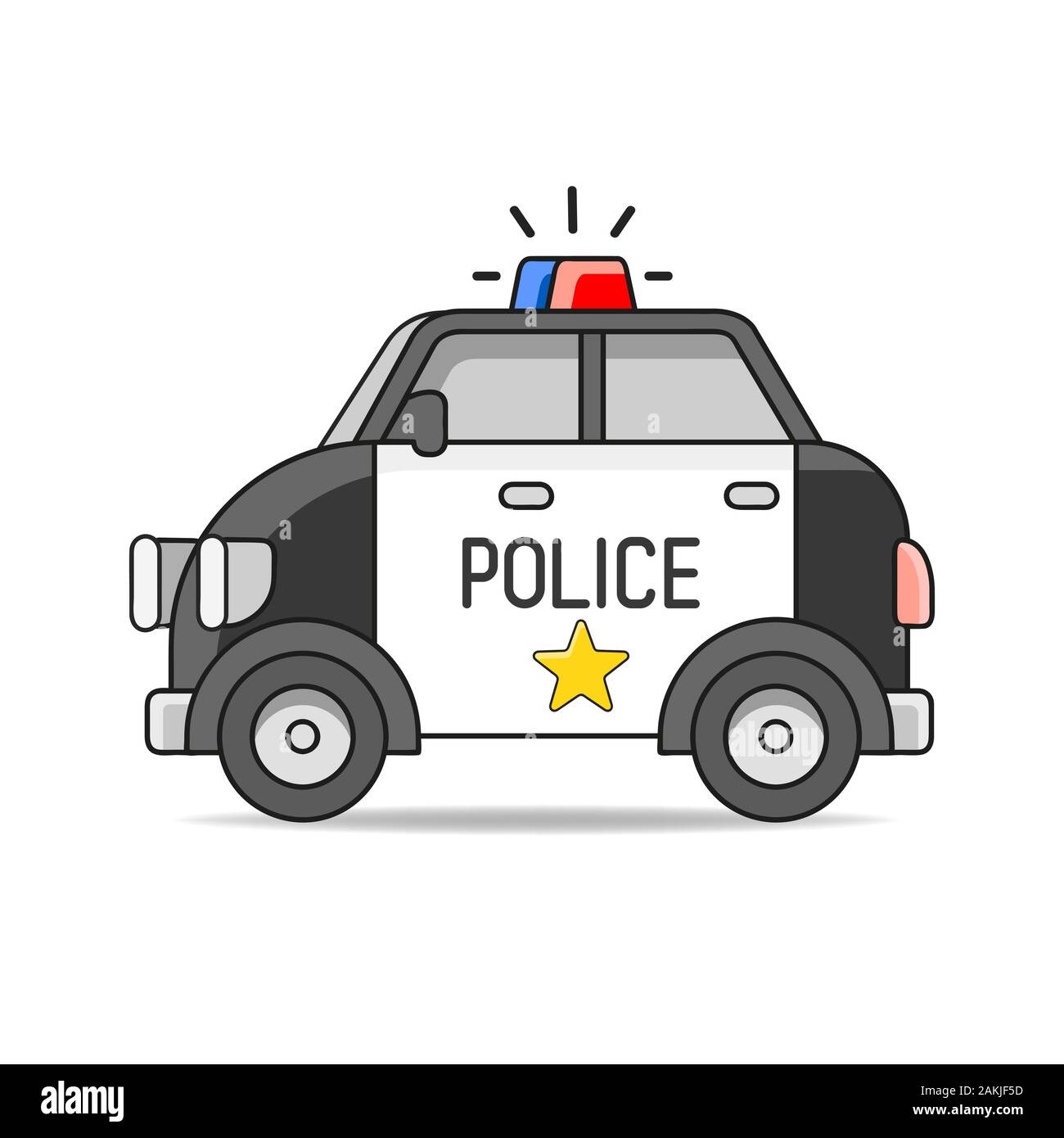 Vector Police Car Flat Illustration Isolated On White Background. Hand