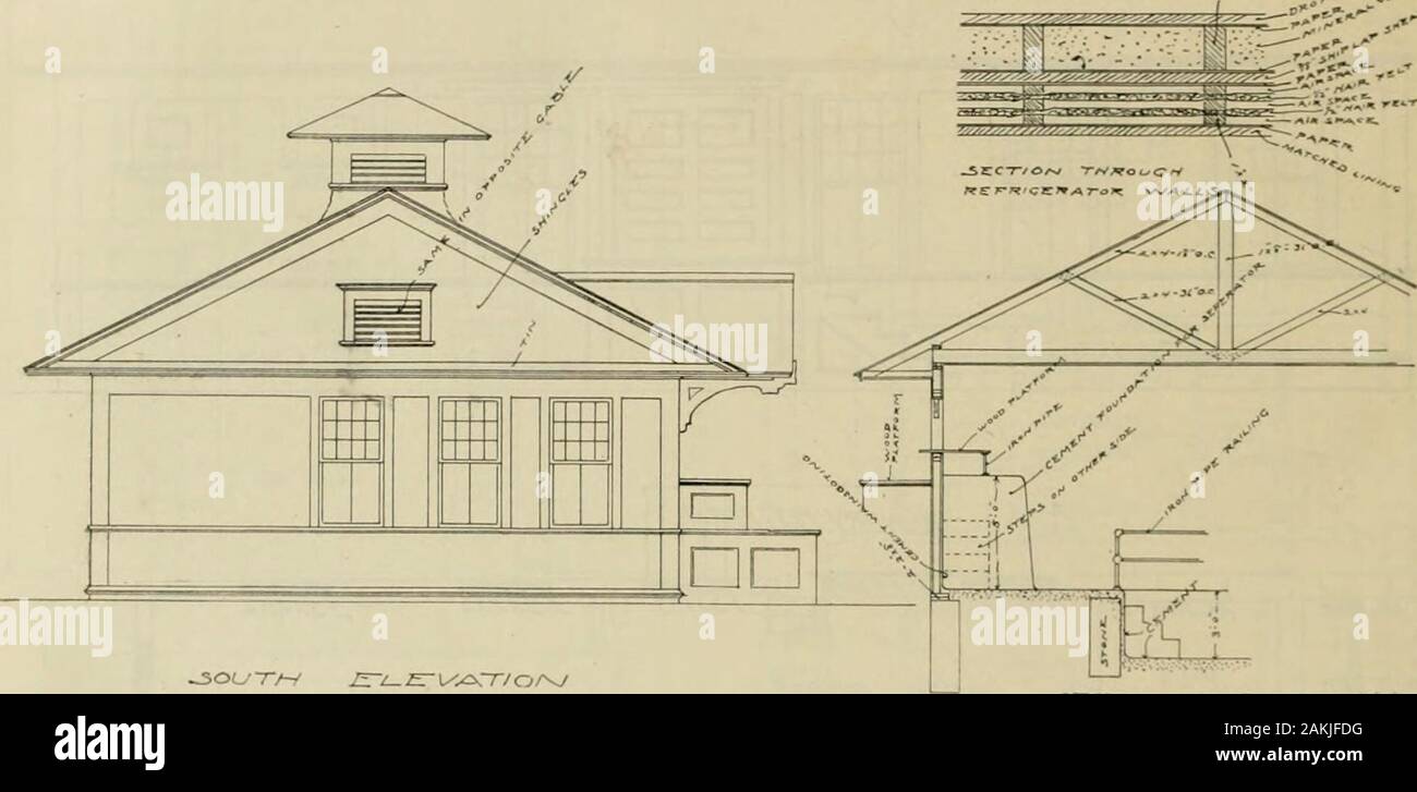 Radford's practical barn plans : being a complete collection of practical, economical and common-sense plans of barns, out buildings and stock sheds . I^l— ET ^yO&gt;rri (Tjr^ -3EC7-/o/v^ Ti-iRDuCH AS.».» mittance of any impure air. From the re-ceiving vat the milk flow.0 by gravitythrough the various machines and appara-tus without having to be handled by anyliands until it is sealed in bottles, not onlyfor economical, but more especially forsanitary reasons. From the receiving vat the milk Howsinto the separator and after the milk hasbeen separated from the cream it is againmixed together a Stock Photo