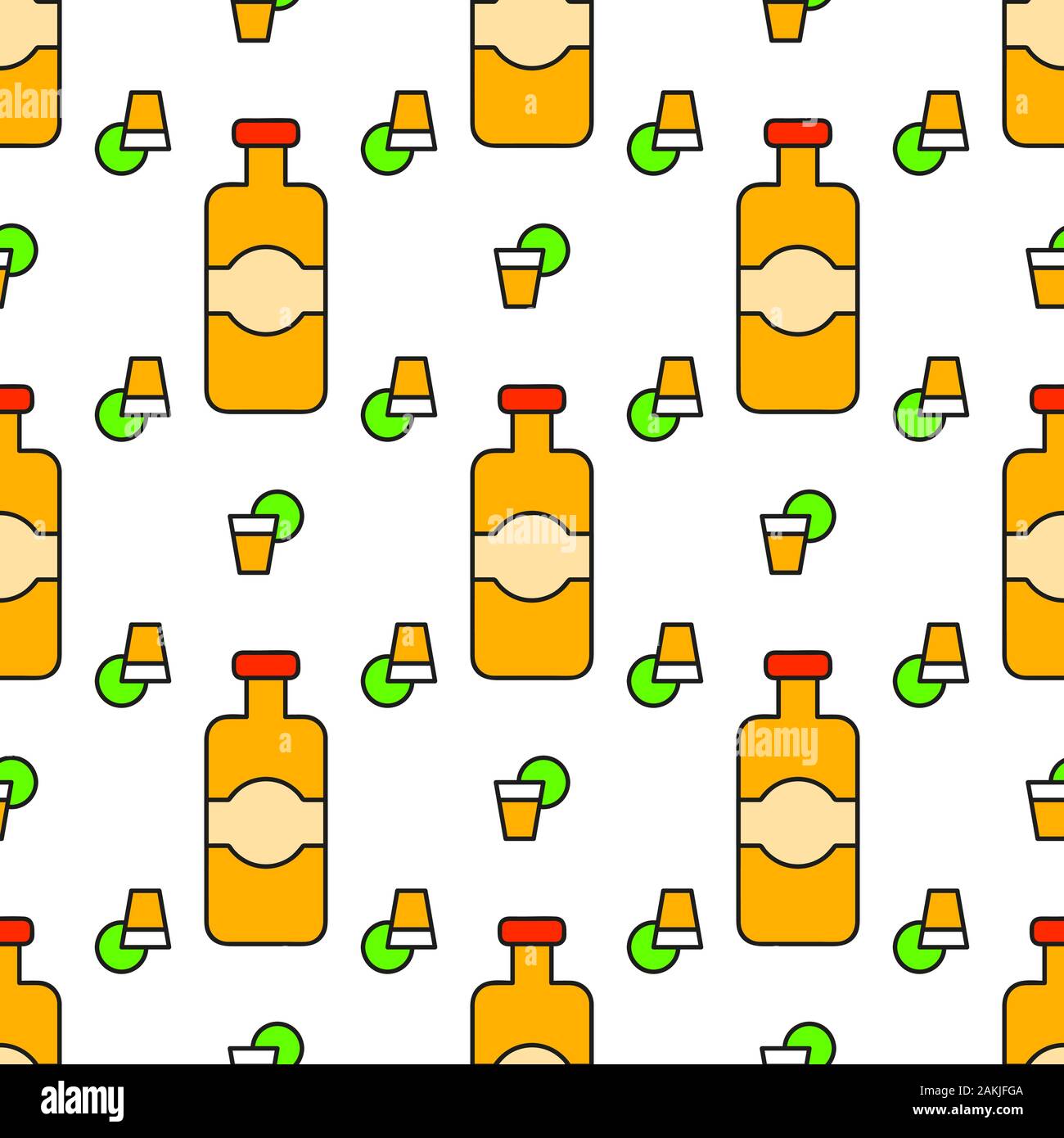 Tequila Cocktail Drinks Vector Illustration Seamless Pattern Design Element For Label And Poster Stock Vector