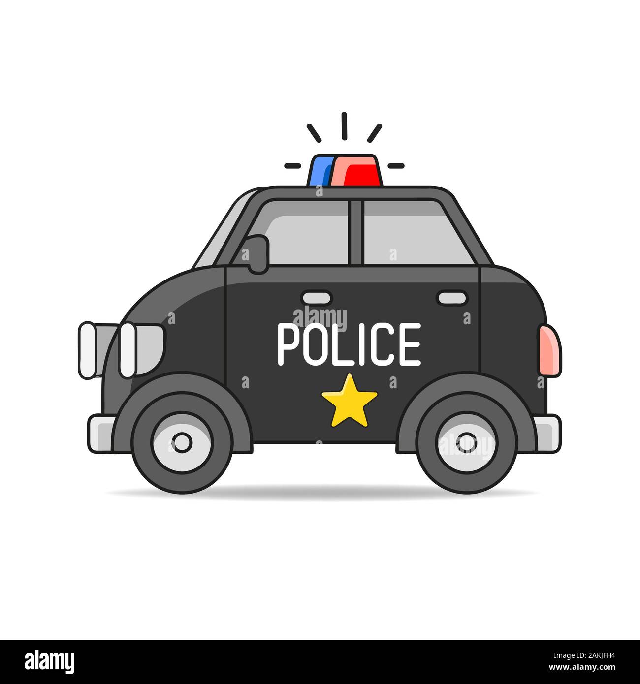 Vector Police Car Flat Illustration Isolated On White Background. Hand Drawn Design Element For Label And Poster Stock Vector