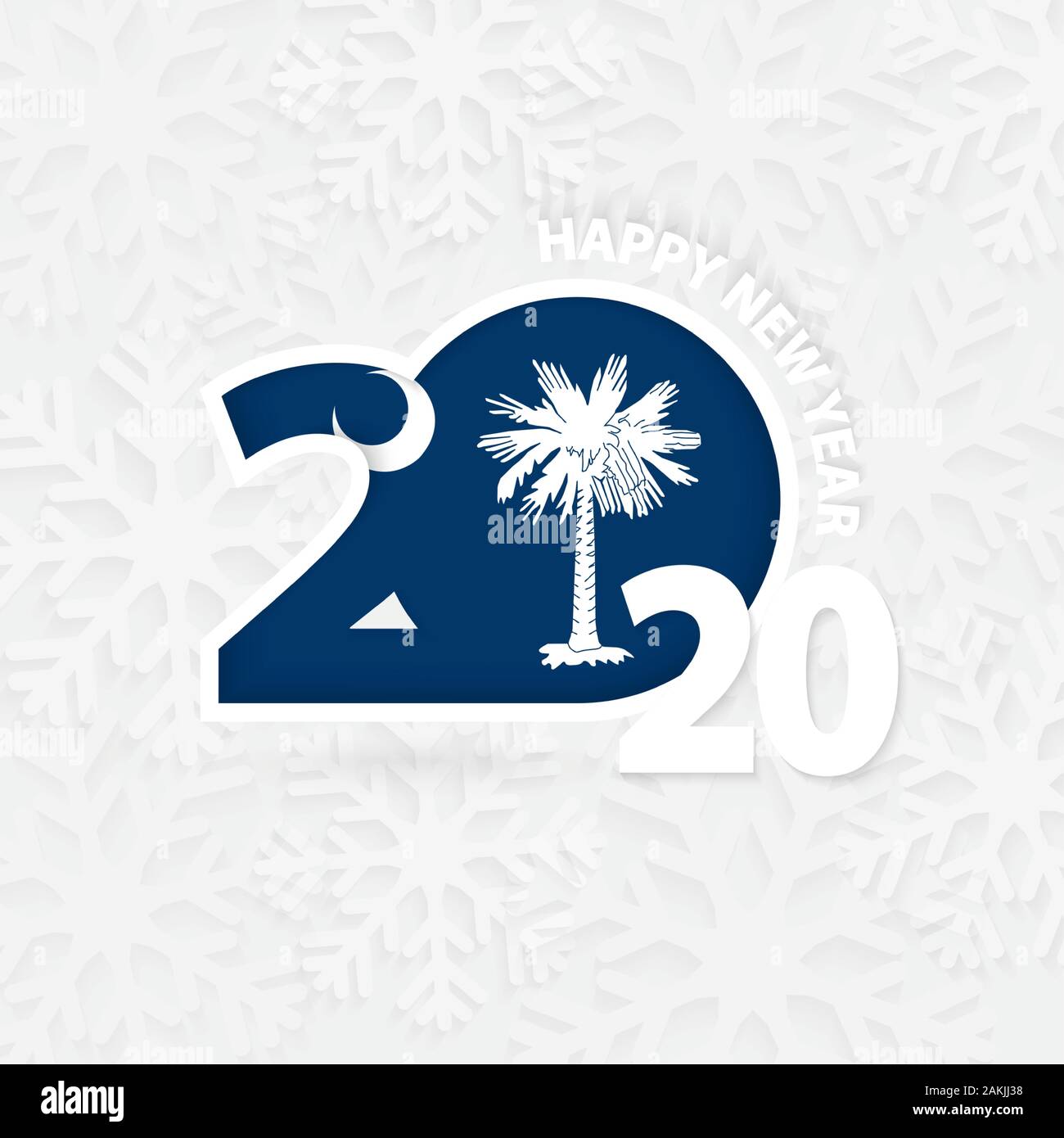Happy New Year 2020 with flag of US state South Carolina on snowflake background. Greeting South Carolina with new 2020 year. Stock Vector