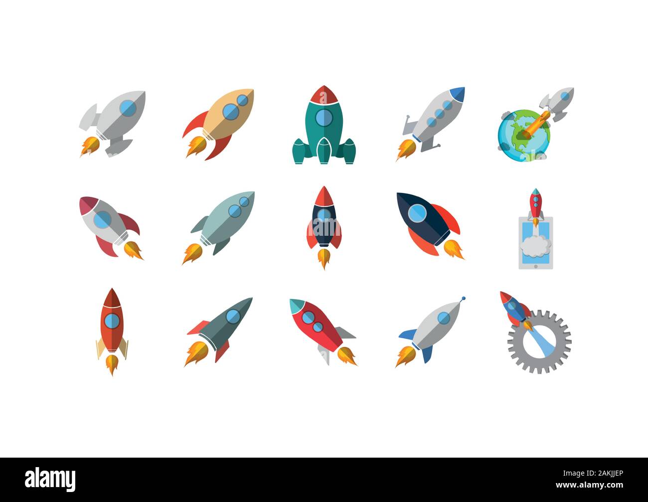 Rockets icon set of Space futuristic cosmos outside universe galaxy ...