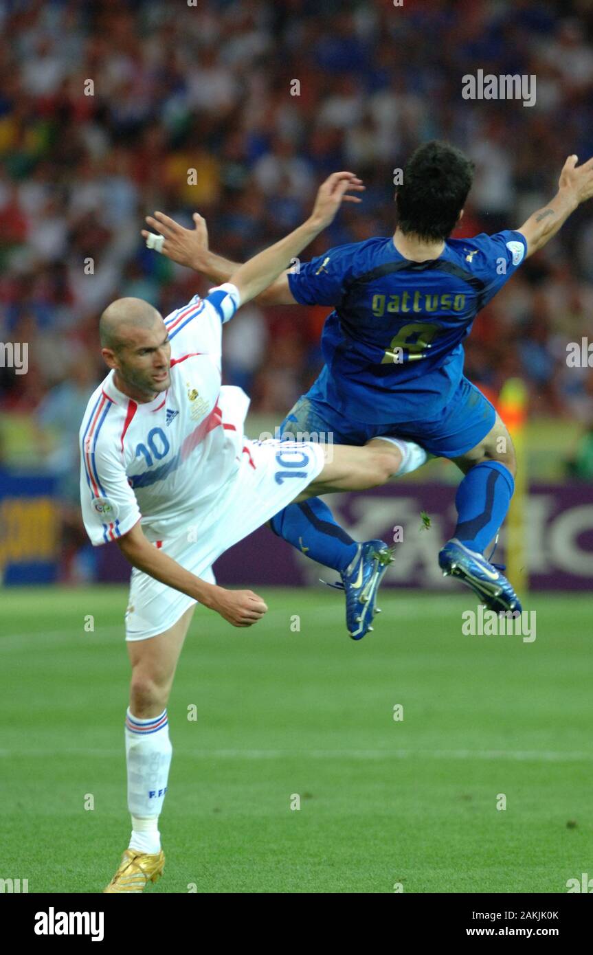 Berlin Germany, 07/09/2006: FIFA World Cup Germany 2006, Italy-France Final Olympiastadion, Gennaro Gattuso and Zinedine Zidane in action during the match. Stock Photo