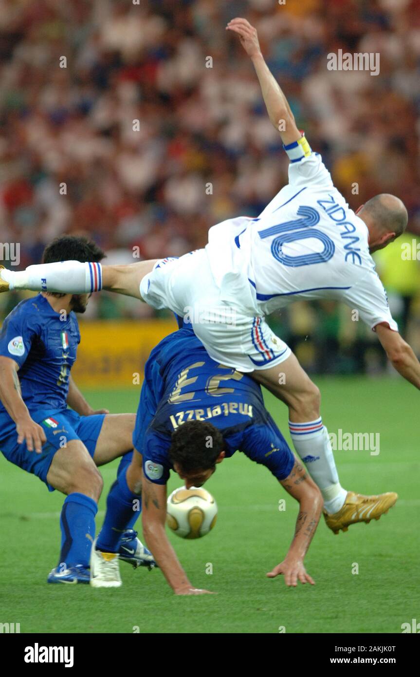 Berlin Germany, 07/09/2006: FIFA World Cup Germany 2006, Italy-France Final Olympiastadion, Marco Materazzi and Zinedine Zidane in action during the match. Stock Photo