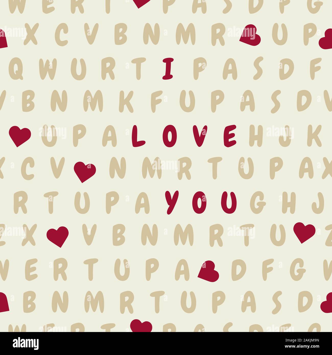 Vector seamless pattern letters, heart, text I love you Valentine's day ...