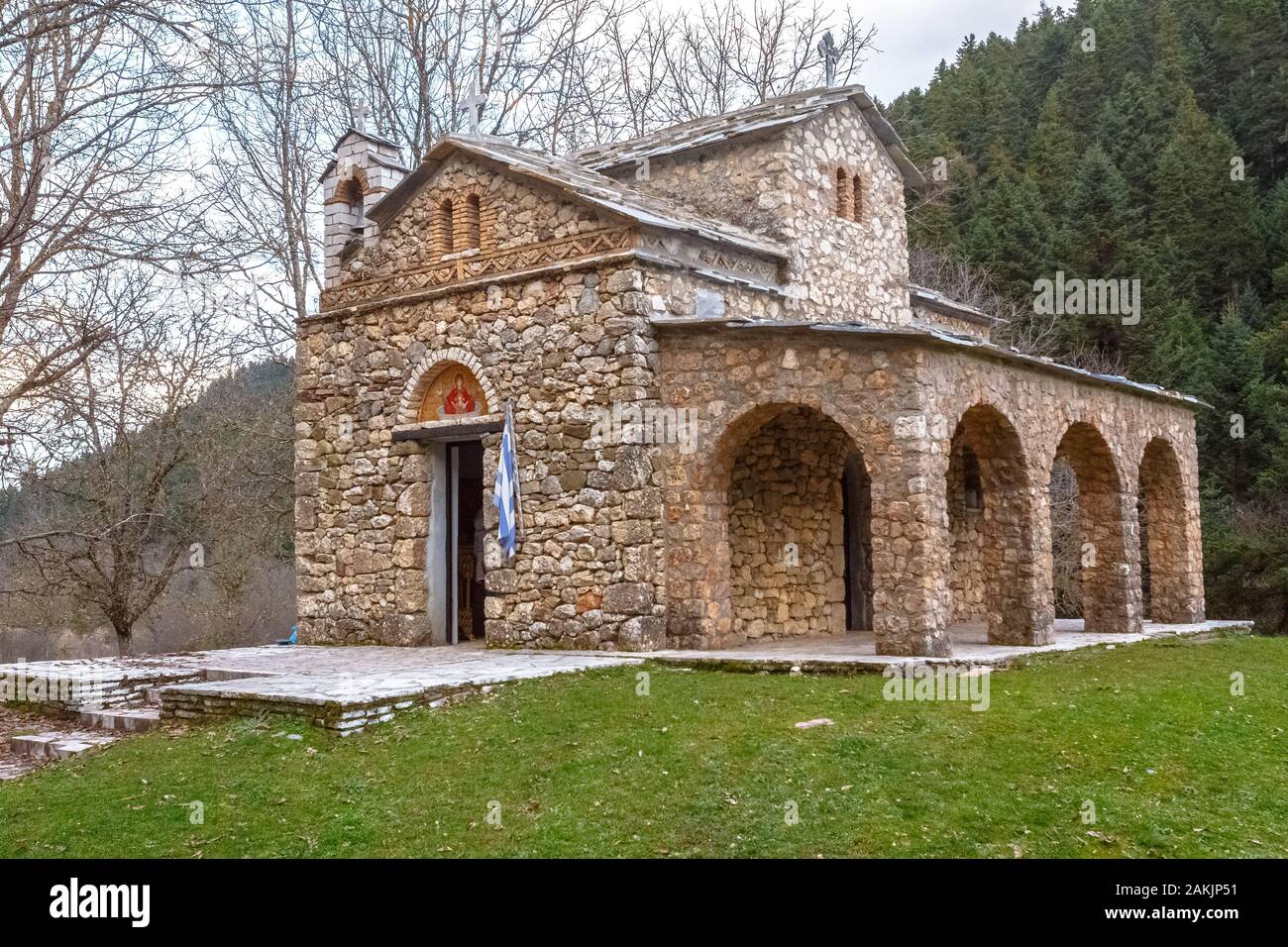 Orthodox church of Zoodochou Pigi near Elati village in Arcadia, Greece Stock Photo