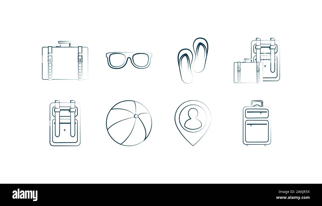 Icon set design, Travel airport trip tourism transport journey holiday ...