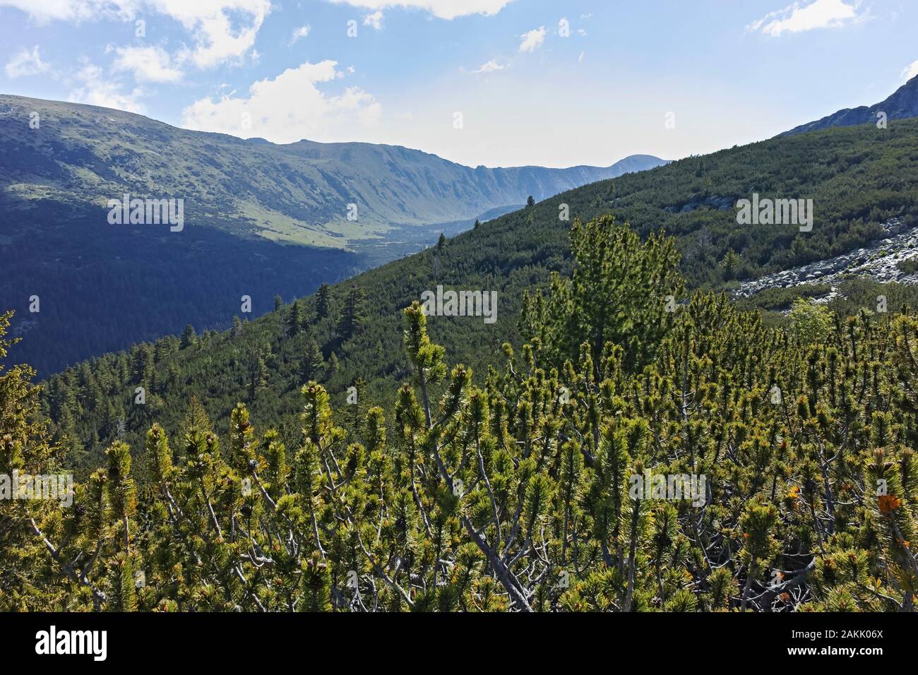 Landscape of trail for The Stinky Lake (Smradlivoto Lake) from area of Tiha Rila (Quiet Rila), Rila mountain, Bulgaria Stock Photo