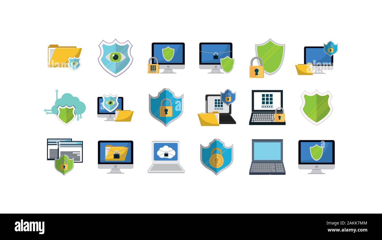 Icon set design of Security system warning protection danger web alert