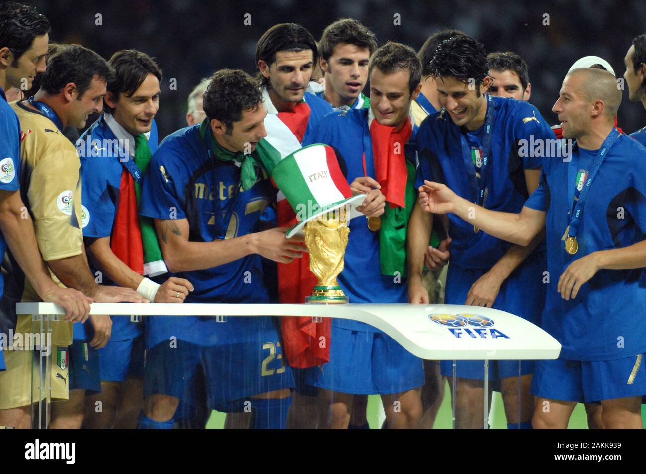 Berlin Germany, 07/09/2006, FIFA World Cup Germany 2006, Italy-France Final Olympiastadion:Marco Materazzi with the world cup Stock Photo