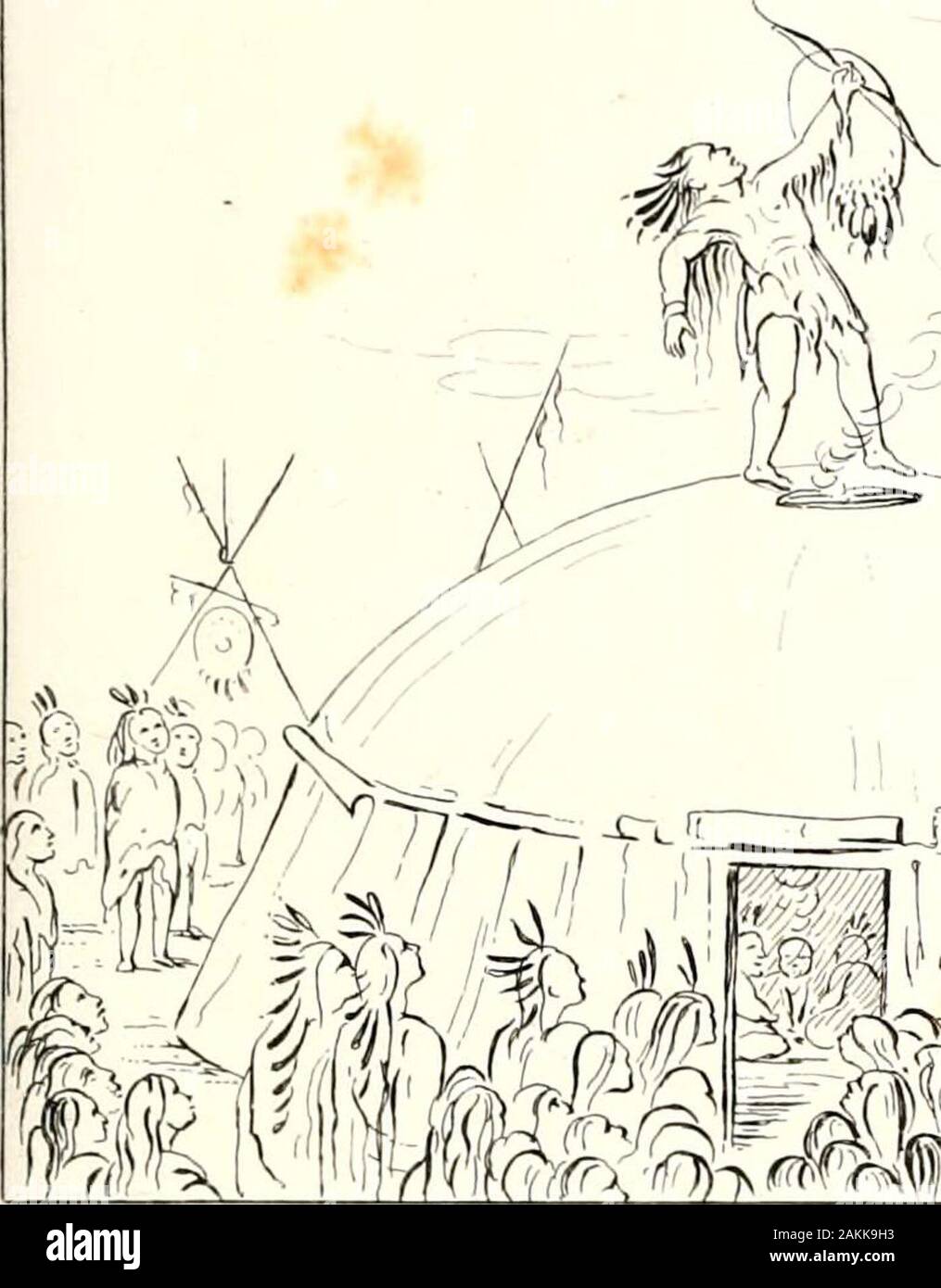 Illustrations of the manners, customs, and condition of the North American Indians : with letters and notes written during eight years of travel and adventure among the wildest and most remarkable tribes now existing ; with 360 engravings, from the author's original paintings . hich was enacted in this village when I was on my journey up theriver, and had stopped on the way to spend a day or two in the Mandanvillage. Readers, did you ever hear of Rain Makers? If not, sit still, andread on ; but laugh not—keep cool and sober, or else you may laugh in thebeginning, and cry at the end of my story Stock Photo