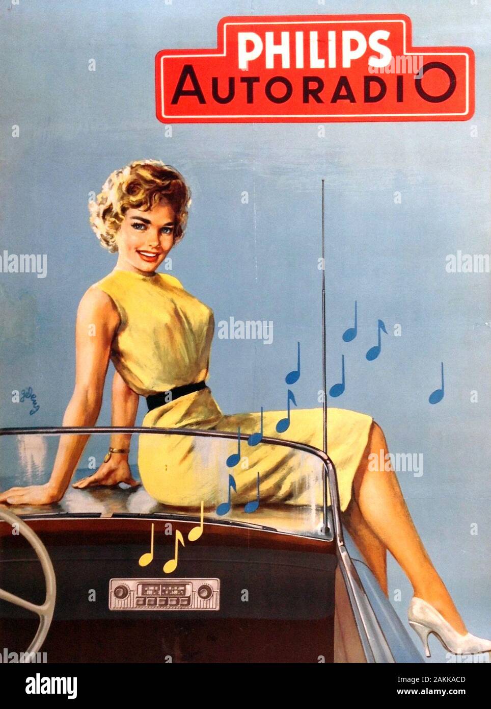 Bevis hjul Forventer PHILIPS CAR RADIO advert 1955 Stock Photo - Alamy