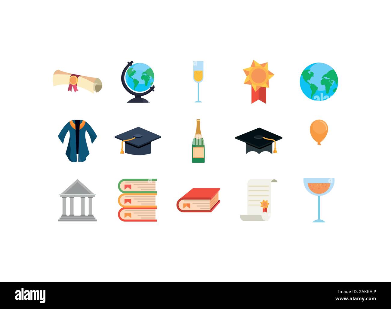 Graduation icon set design, University education school college ...