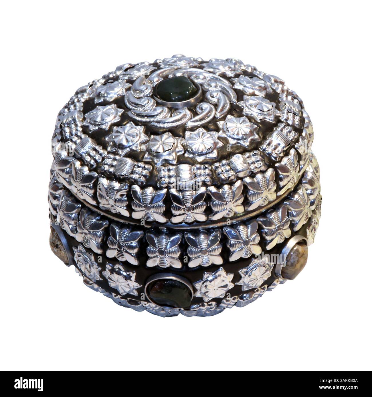 Silver round decorative box isolated with clipping path included Stock ...