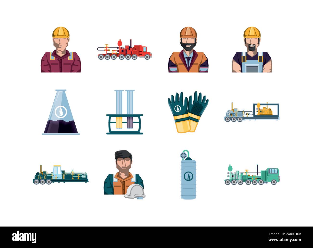 factory icon set design, Industry plant building industrial construction job work technology and