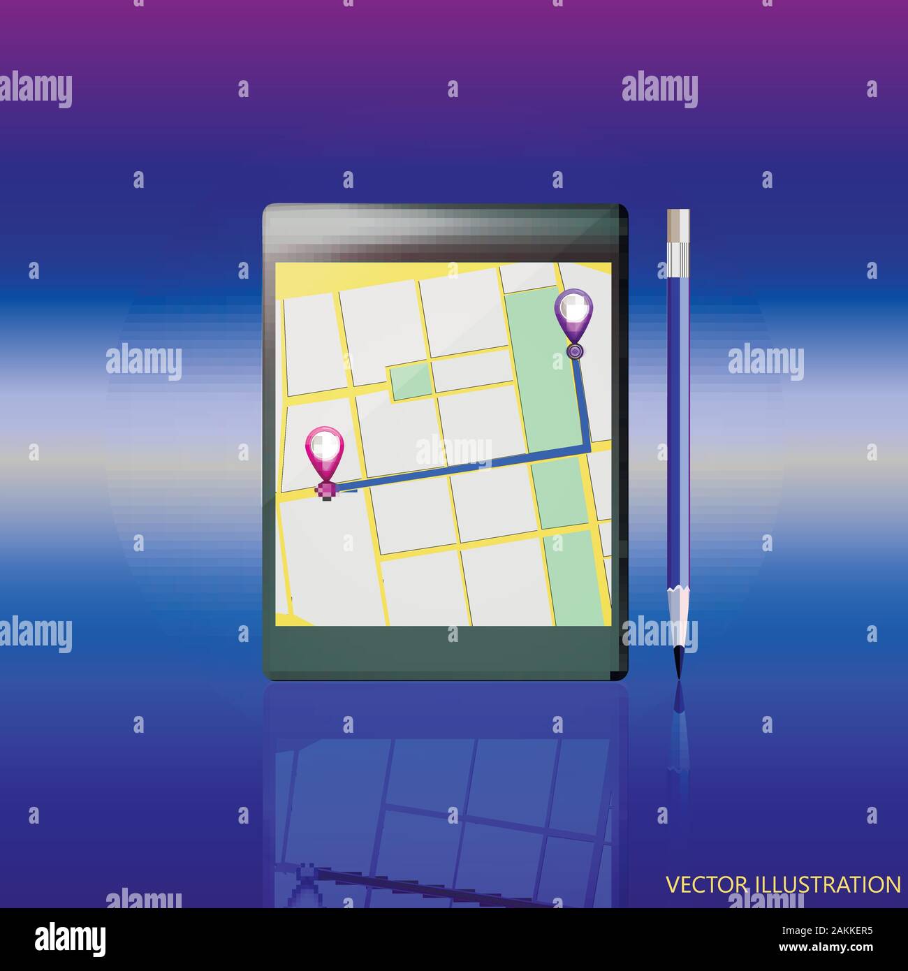 Mobile GPS navigation. Phone map application and points on screen. App