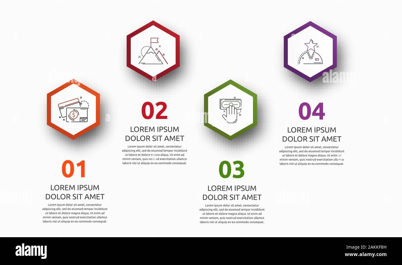 Vector infographic with 4 hexagons. Used for four diagrams, graph ...