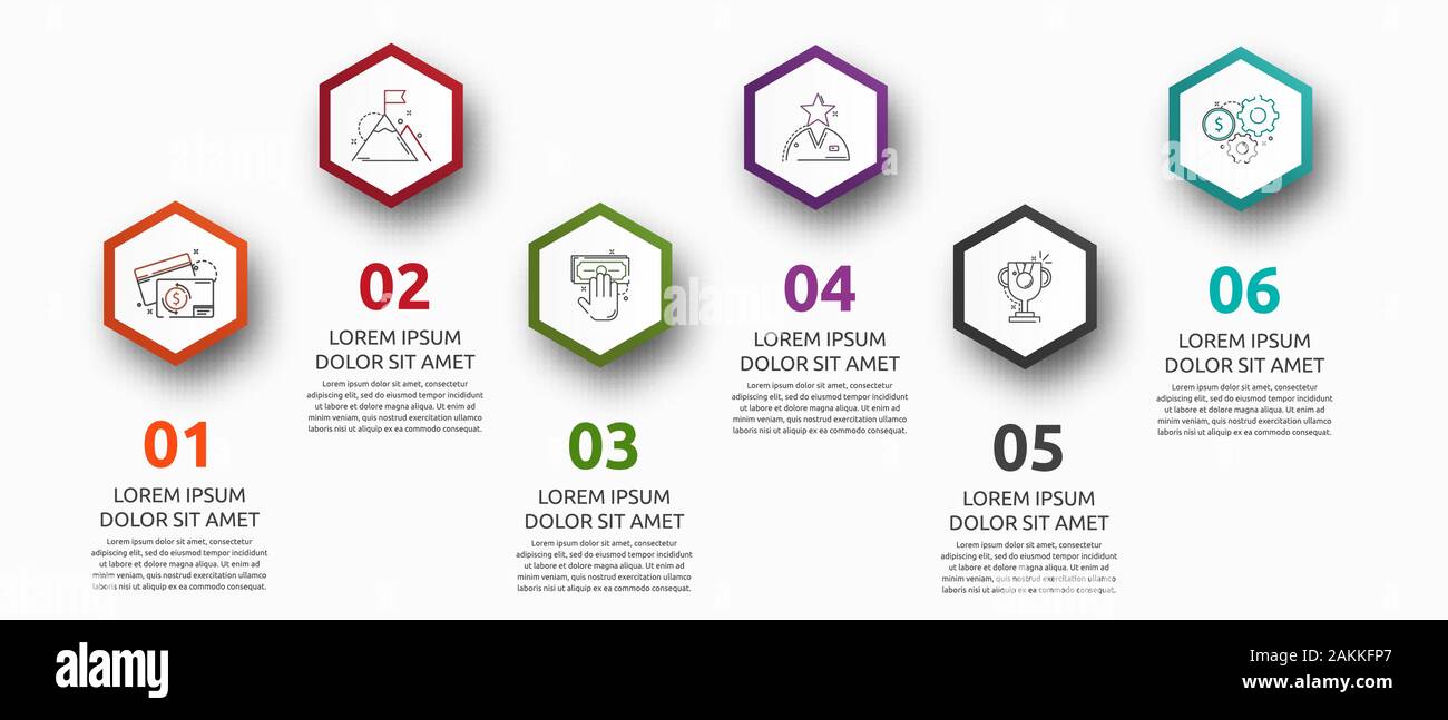 Vector infographic with 6 hexagons. Used for six diagrams, graph ...
