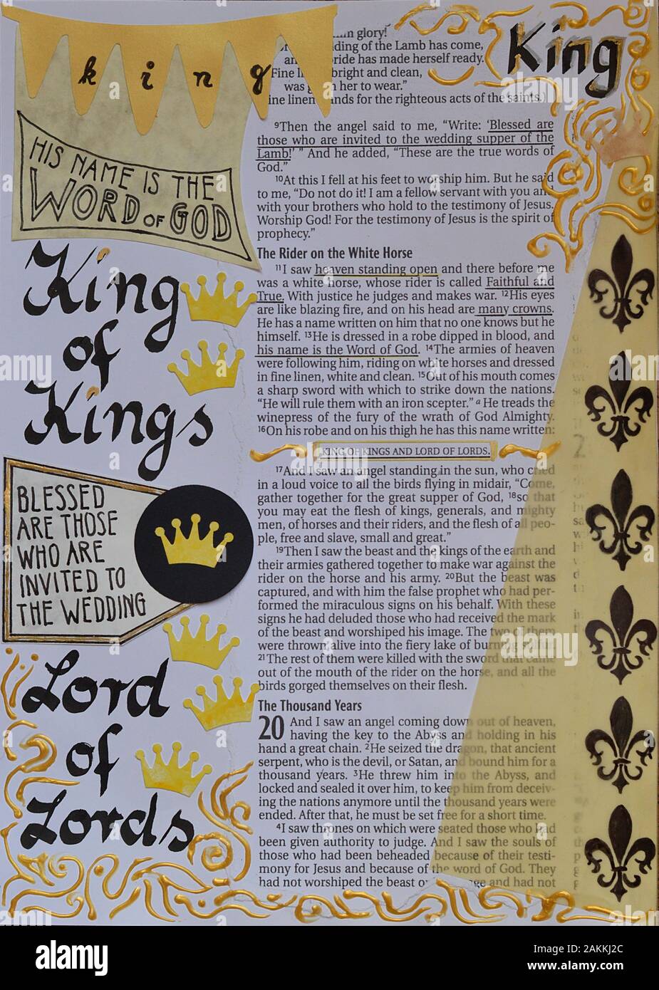 Bible art journaling about the King of Kings in the book of revelation Stock Photo