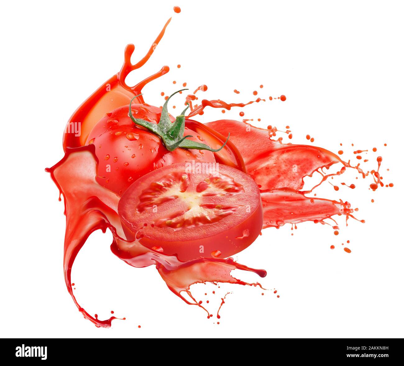 tomatoes in red juice splash isolated on a white background Stock Photo -  Alamy