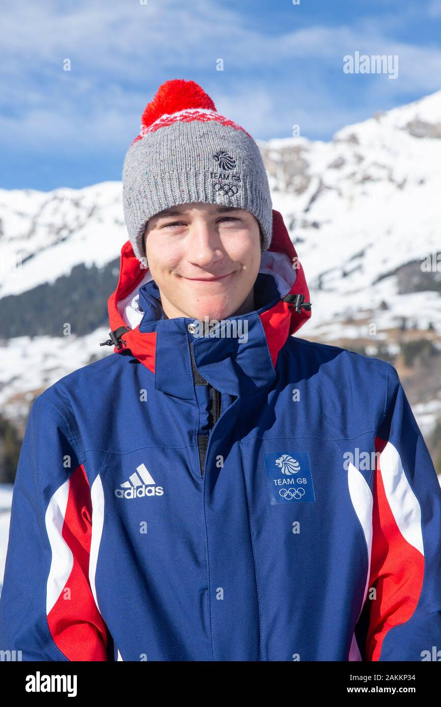 Team GB alpine skier, Robert Holmes (17) from Barrowford, at the Lausanne 2020 Youth Olympic Games on the 9th January 2020 Stock Photo