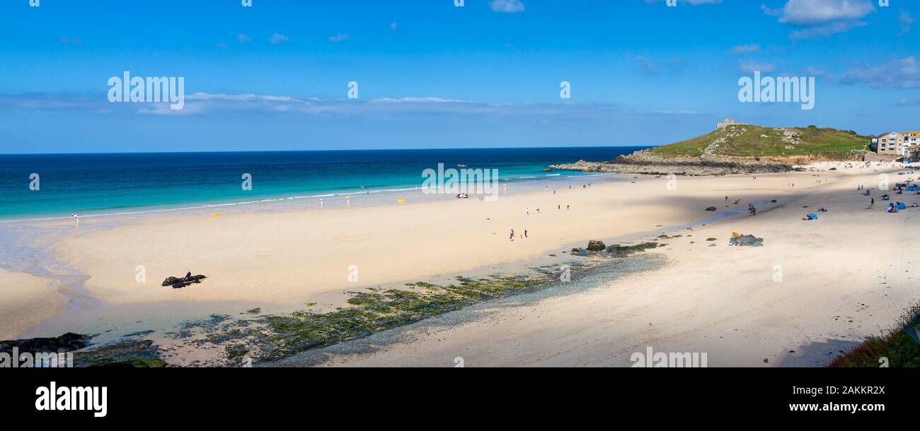 Beautiful golden sandy beach at Porthmeor Beach St Ives Cornwall England UK Europe Stock Photo