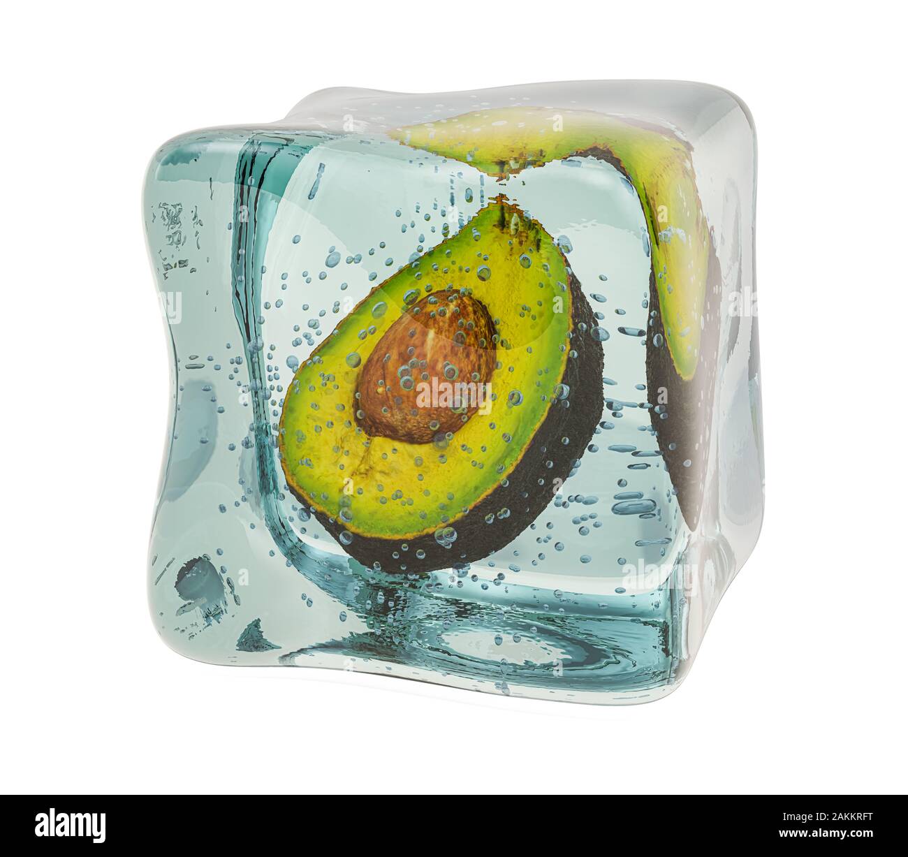 Avocado frozen in ice cube, 3D rendering isolated on white background Stock Photo Alamy
