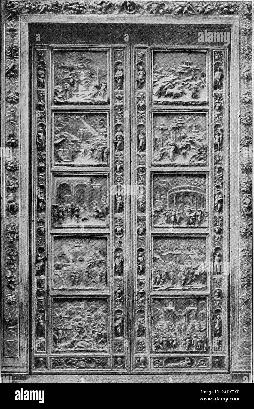 History of Europe, ancient and medieval: Earliest man, the Orient, Greece and Rome . tivity during thefifteenth century. The greatest sculptors and almost all of themost famous painters and architects of the time either were nativesof Florence or did their best work there. During the first half ofthe century sculpture again took the lead. The bronze doors ofthe baptistery at Florence by Ghiberti, which were completed in1452, are among the finest products of Renaissance sculpture(Fig. 126).^ Florence reached the height of its preeminence as an art centerduring the reign of Lorenzo the Magnifice Stock Photo