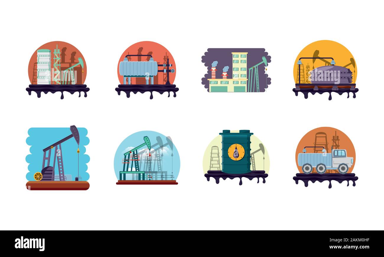 factory icon set design, Industry plant building industrial ...