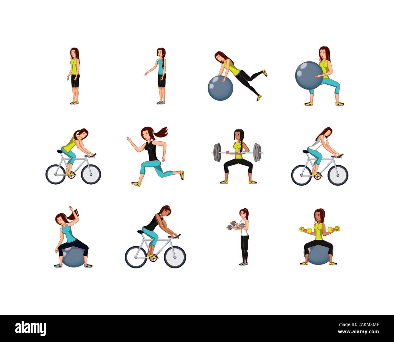 Women doing sport set design, healthy lifestyle fitness gym ...