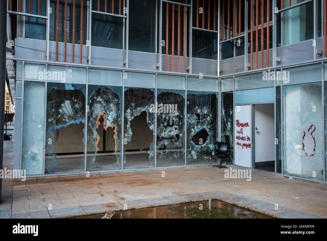 Shops borken glass , lebanon revolution 2019 Stock Photo Alamy