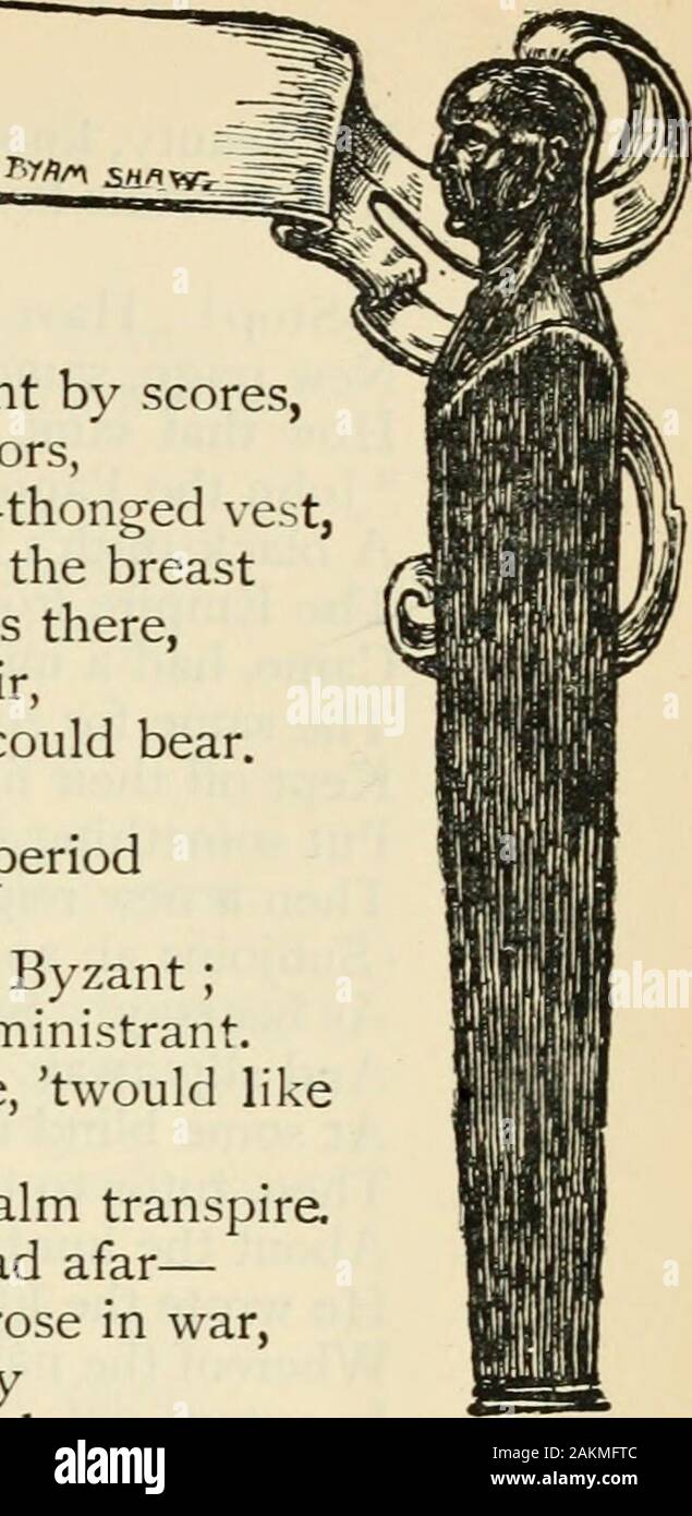 Poems; with introdby Richard Garnett and illusby Byam Shaw . ere all the little locks could bear. Now read here. Protus ends a period Of empery beginning with a god : Born in the porphyry chamber at Byzant; Queens by his cradle, proud and ministrant. And if he quickened breath there, twould like firePantingly through the dim vast realm transpire.A fame that he was missing, spread afar—The world, from its four corners, rose in war.Till he was borne out on a balconyTo pacify the world when it should see.The captains ranged before him, one, his handMade baby points at, gained the chief command.An Stock Photo