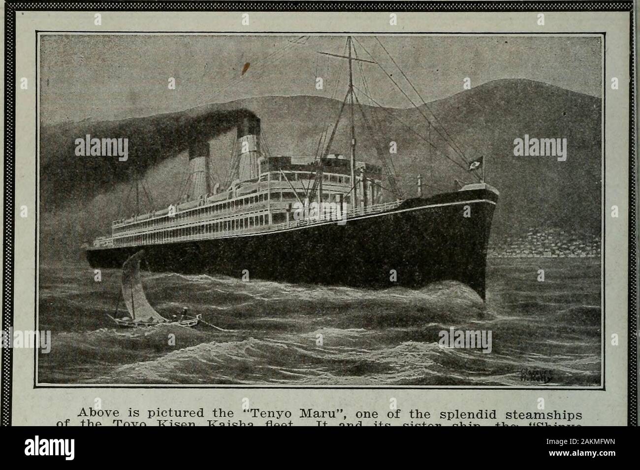 San Francisco blue book . Steamer Aquitania, 47,000 tons, one of the palatial Cunard Liners,Operating in the Express Service to and from Europe , UNEXCELLED STEAMSHIP SERVICE FASTEST TIME TO AND FROM THE EUROPEAN COUNTRIES OFFICE IN CUNARD BUILDING SOUTHWEST CORNER MARKET AND FIRST STREETS SAN FRANCISCO Telephone Sutter 6720 20 LEADING STEAMSHIP COMPANIES. Above is pictured the Tenyo Maru, one of the splendid steamshipsof the Toyo Kisen Kaisha fleet. It and its sister ship, the ShinyoMaru are the largest, fastest, most comfortable and luxurious of anypassenger ships, plying between San Francis Stock Photo