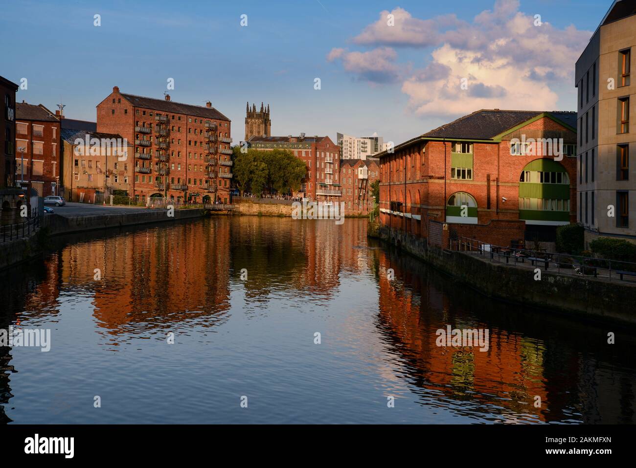 The River Aire running through the centre of Leeds past former ...