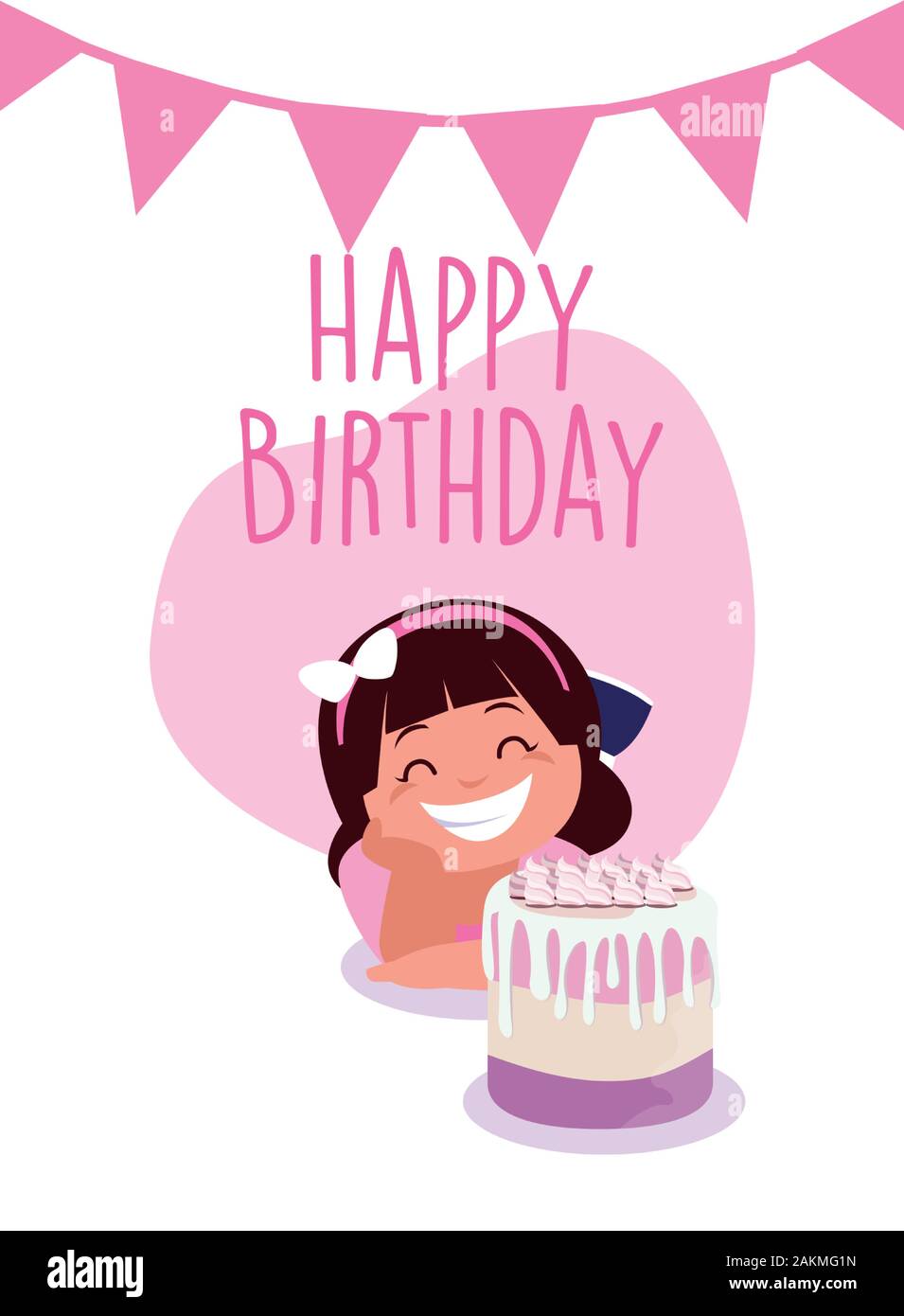 girl cartoon with cake design, Happy birthday card celebration decoration  surprise party anniversay and invitation theme Vector illustration Stock  Vector Image & Art - Alamy